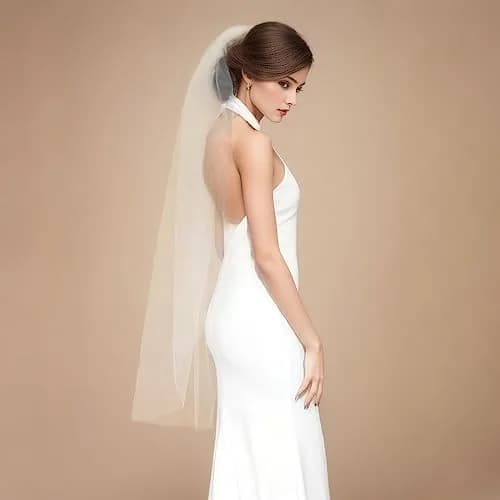 SAMKY Bridal Wedding Veil Light Ivory Fingertip Length 36" | Plain Cut Edge with Metal Comb thumbnail 4
