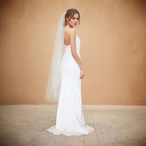 SAMKY Bridal Wedding Veil Light Ivory Fingertip Length 36" | Plain Cut Edge with Metal Comb thumbnail 5