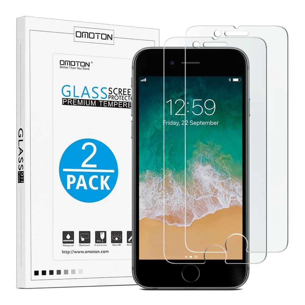 OMOTON SmoothArmor 9H Tempered Glass Screen Protector for iPhone 8 Plus / 7 Plus | HD Scratch Resistant 2 Pack — Transparent