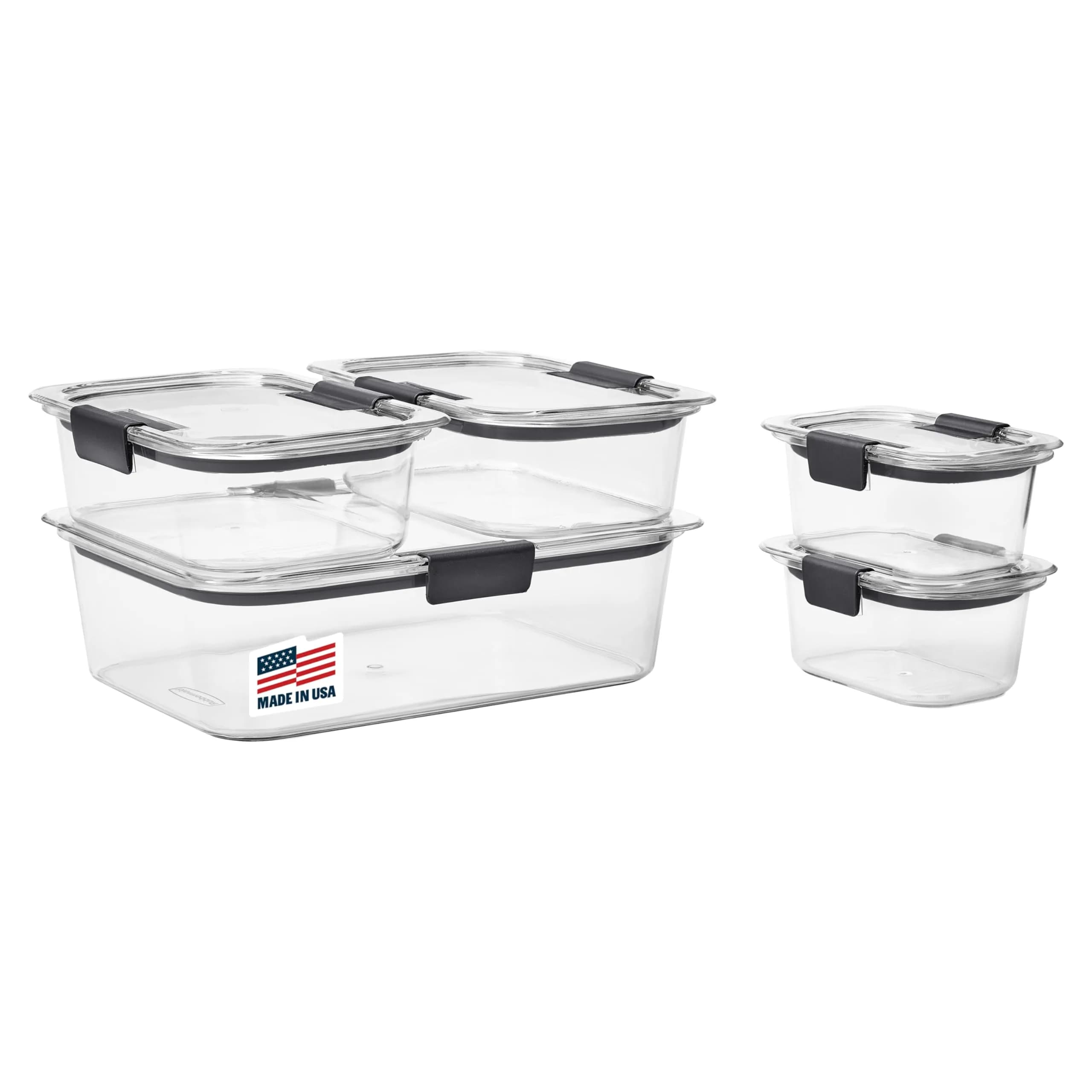 Rubbermaid Brilliance Food Storage Containers Set of 5 (10 Pieces) 1.1L (37 fl oz) | Airtight & Leak-Proof for Kitchen Pantry Organization