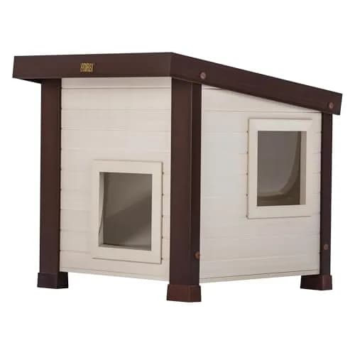 New Age Pet ECOFLEX Albany Outdoor Cat House, Maple/Brown | Weatherproof, Elevated & Easy to Clean thumbnail 1