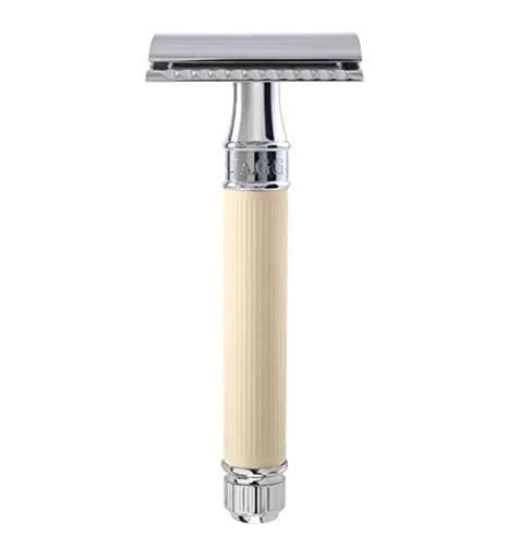 Edwin Jagger Double Edge Safety Razor with Ivory Rubber Handle - main product image