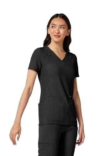Cherokee Women's Medical Scrub Top V-Neck Knit Panel 4 Pockets S Black | Stretch, Comfort & Utility for Healthcare thumbnail 5