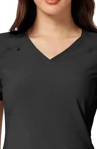 Cherokee Women's Medical Scrub Top V-Neck Knit Panel 4 Pockets S Black | Stretch, Comfort & Utility for Healthcare thumbnail 6