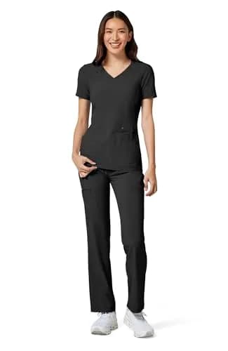 Cherokee Women's Medical Scrub Top V-Neck Knit Panel 4 Pockets S Black | Stretch, Comfort & Utility for Healthcare thumbnail 8