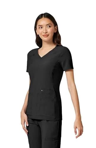 Cherokee Women's Medical Scrub Top V-Neck Knit Panel 4 Pockets S Black | Stretch, Comfort & Utility for Healthcare thumbnail 2