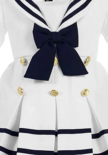 iGirlDress Baby Toddler Girls Nautical Sailor Dress with Hat 3T White | Navy & Gold Buttons, Zipper Closure thumbnail 5