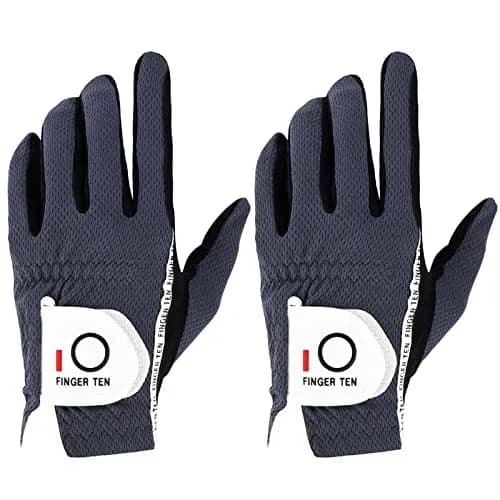 FINGER TEN Men's Golf Gloves Rain Grip 2 Pack (Gray, M/Large) | Wet Weather Performance & Breathable Mesh thumbnail 1