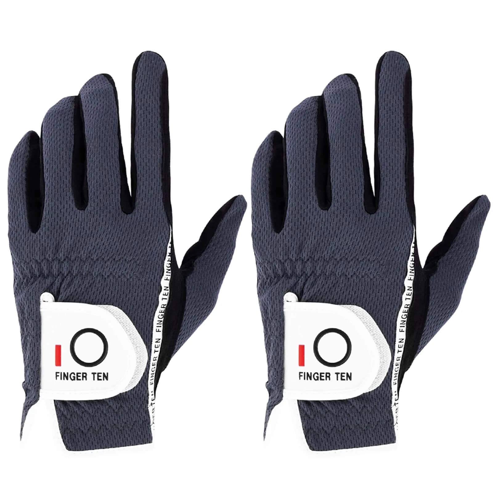 FINGER TEN Men's Golf Gloves Rain Grip 2 Pack (Gray, M/Large) | Wet Weather Performance & Breathable Mesh - main product image