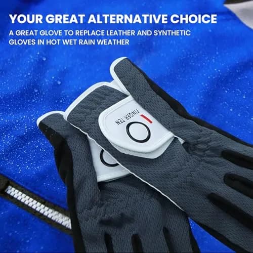 FINGER TEN Men's Golf Gloves Rain Grip 2 Pack (Black, Large, Left Hand) | Wet Weather Grip & Breathable Comfort thumbnail 3