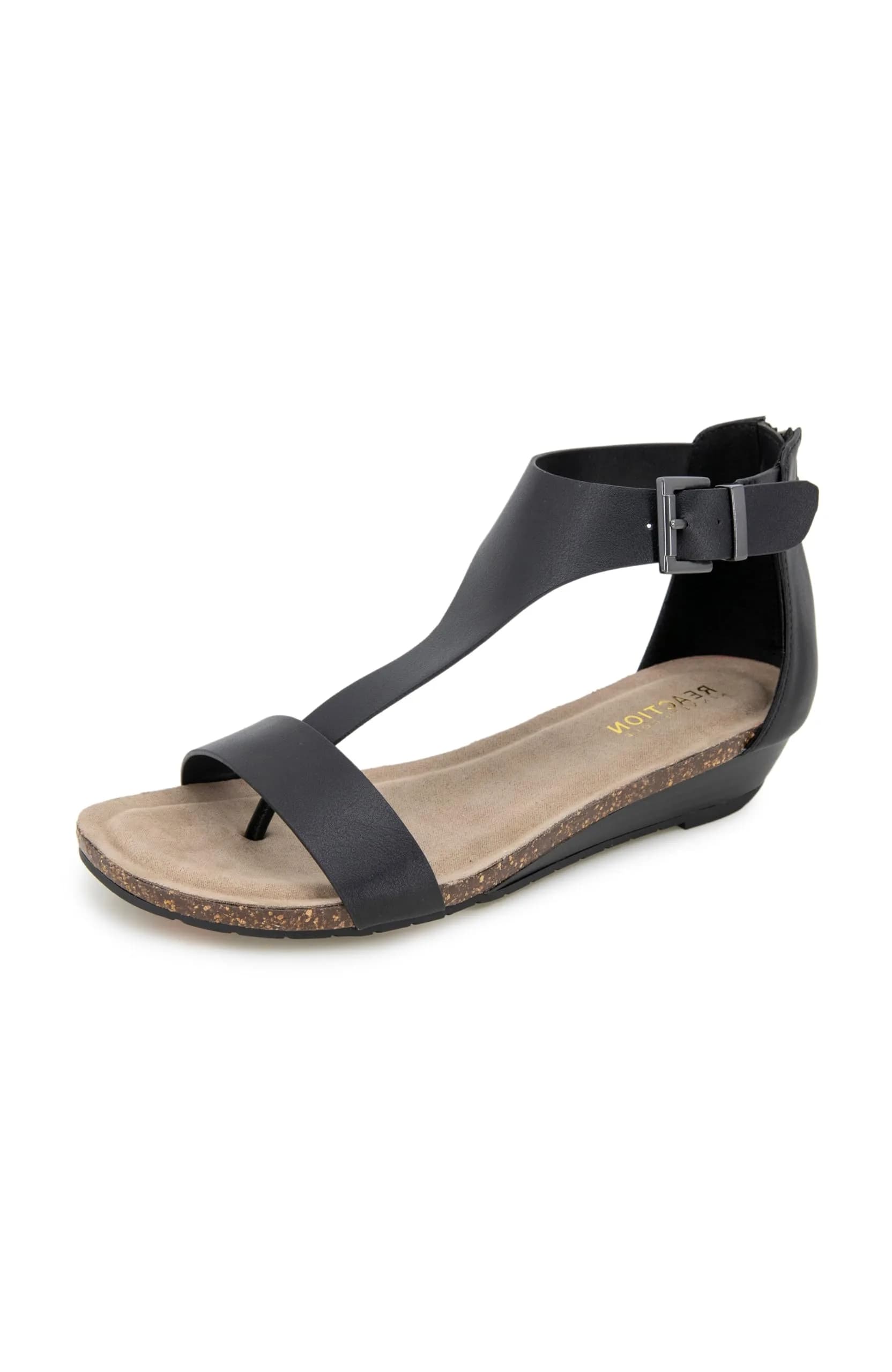 Kenneth Cole REACTION Women's Great Gal T-Strap Wedge Sandal, Black, 10 M US | Effortless chic style with breathable Ortholite foam thumbnail 1