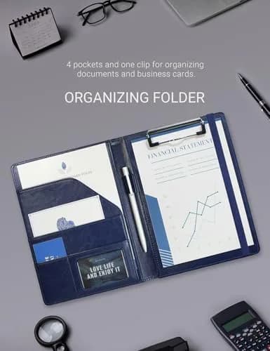 Mymazn Small A5 Padfolio with Clipboard & Elastic Closure, Blue Faux Leather | Fits 5x8 Inch Writing Pads thumbnail 5