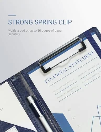 Mymazn Small A5 Padfolio with Clipboard & Elastic Closure, Blue Faux Leather | Fits 5x8 Inch Writing Pads thumbnail 6