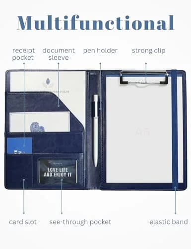 Mymazn Small A5 Padfolio with Clipboard & Elastic Closure, Blue Faux Leather | Fits 5x8 Inch Writing Pads thumbnail 3