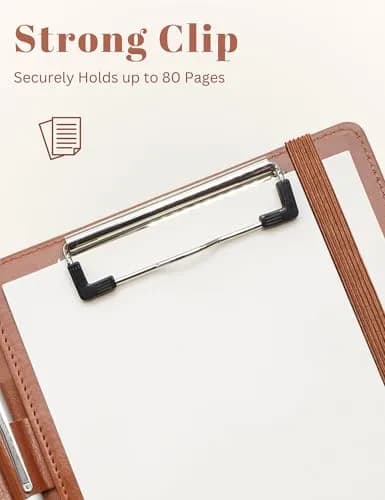 Mymazn Small Clipboard Padfolio for Women Fits 5x8 Inch Writing Pads | Brown Classic Faux Leather with Elastic Closure & Pockets thumbnail 6