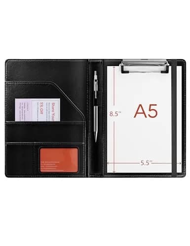 Mymazn Small Clipboard Padfolio for Women Fits 5x8 Inch Writing Pads | Black Faux Leather with Elastic Closure thumbnail 1