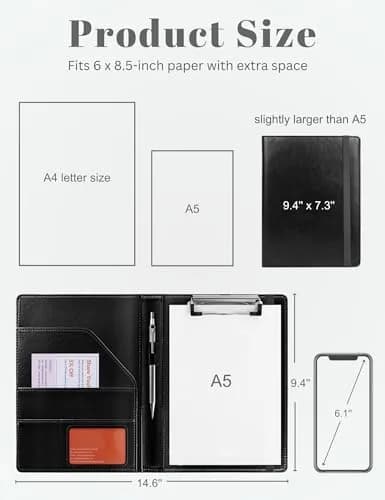 Mymazn Small Clipboard Padfolio for Women Fits 5x8 Inch Writing Pads | Black Faux Leather with Elastic Closure thumbnail 3