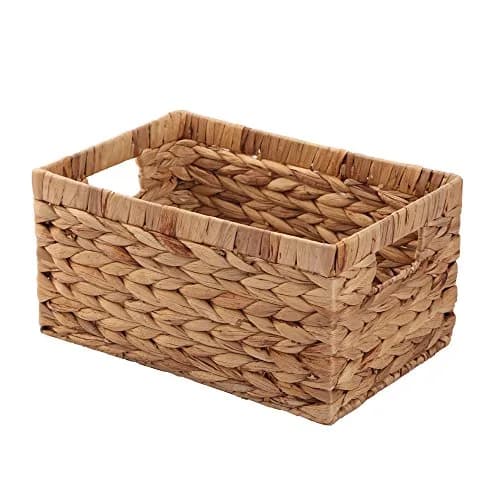 KINGWILLOW Woven Natural Water Hyacinth Organizer Basket Small | Rustic Storage Solution with Handles thumbnail 1