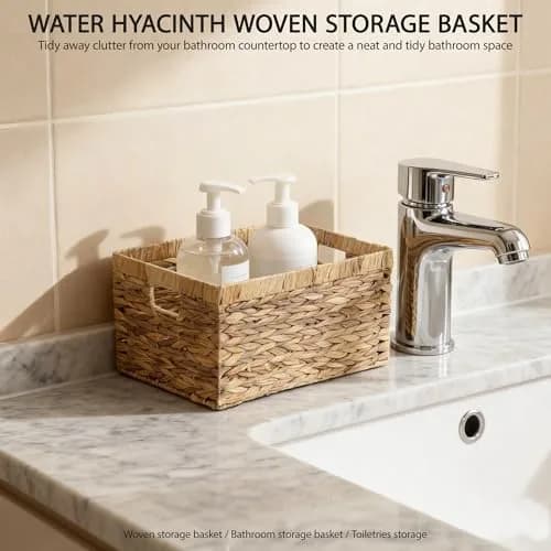 KINGWILLOW Woven Natural Water Hyacinth Organizer Basket Small | Rustic Storage Solution with Handles thumbnail 7