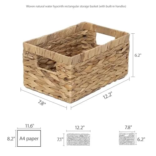 KINGWILLOW Woven Natural Water Hyacinth Organizer Basket Small | Rustic Storage Solution with Handles thumbnail 8