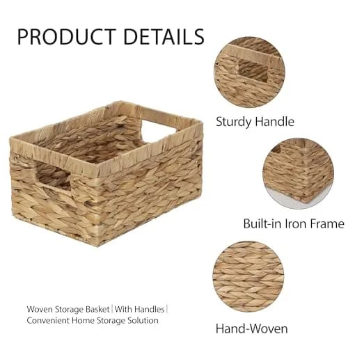 KINGWILLOW Woven Natural Water Hyacinth Organizer Basket Small | Rustic Storage Solution with Handles thumbnail 9