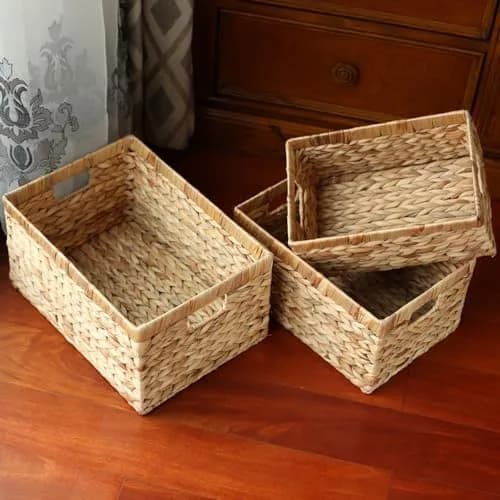 KINGWILLOW Woven Natural Water Hyacinth Organizer Basket Small | Rustic Storage Solution with Handles thumbnail 3