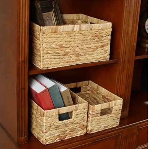 KINGWILLOW Woven Natural Water Hyacinth Organizer Basket Small | Rustic Storage Solution with Handles thumbnail 4