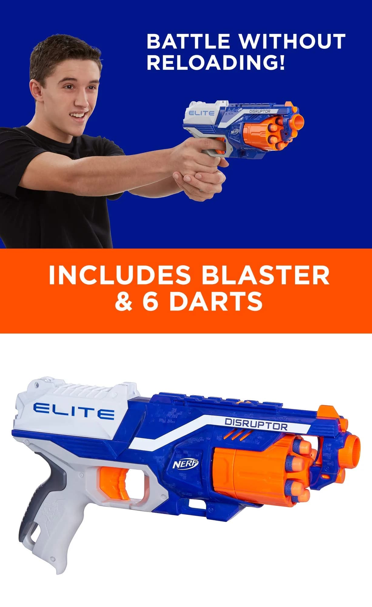 Nerf Disruptor Elite Blaster | 6-Dart Rotating Drum, Slam Fire, Fires Darts up to 27 meters - view 8