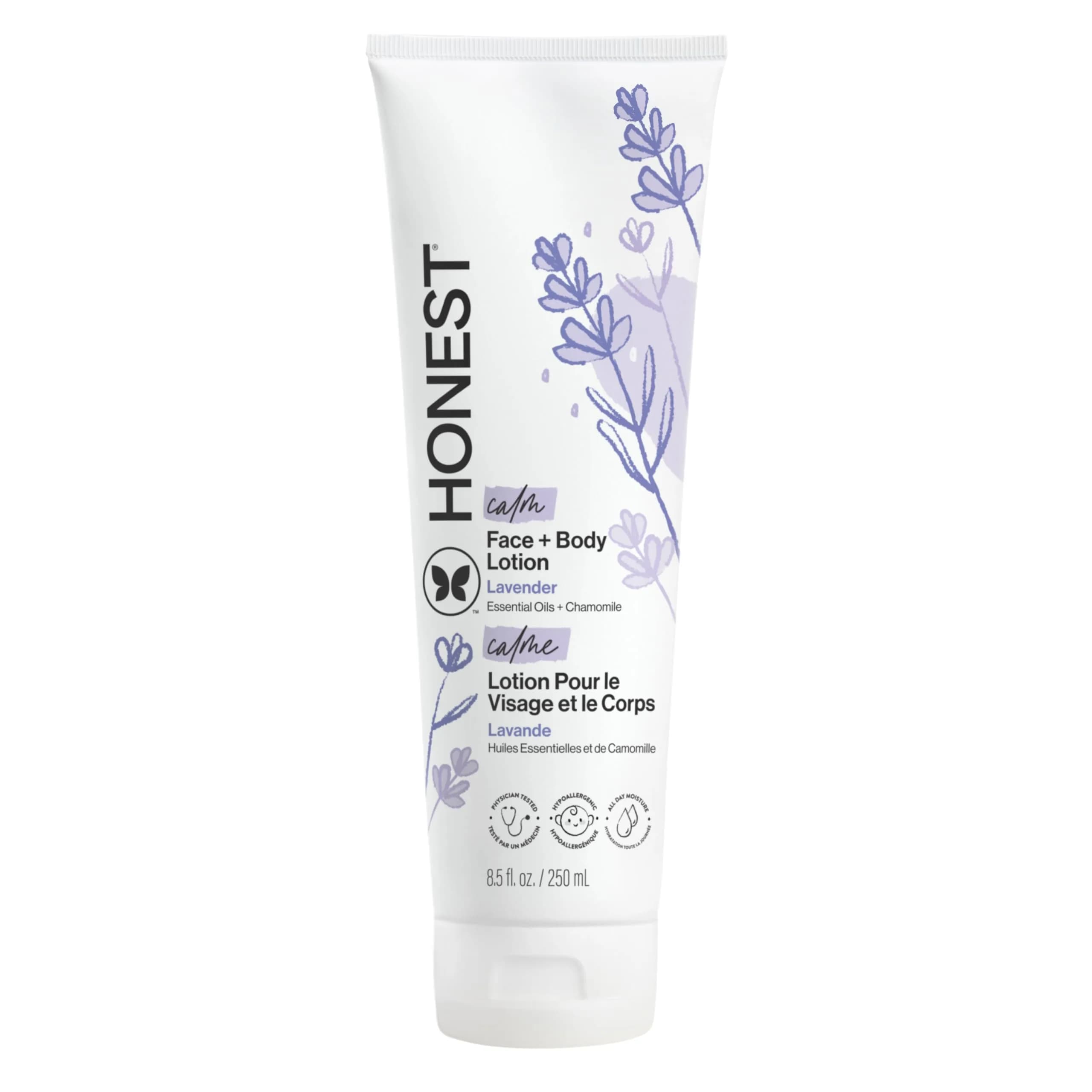 The Honest Company Face and Body Lotion, Lavender Calm, 251ml (8.5 fl oz) | Hypoallergenic, Dermatologist-Tested - main product image
