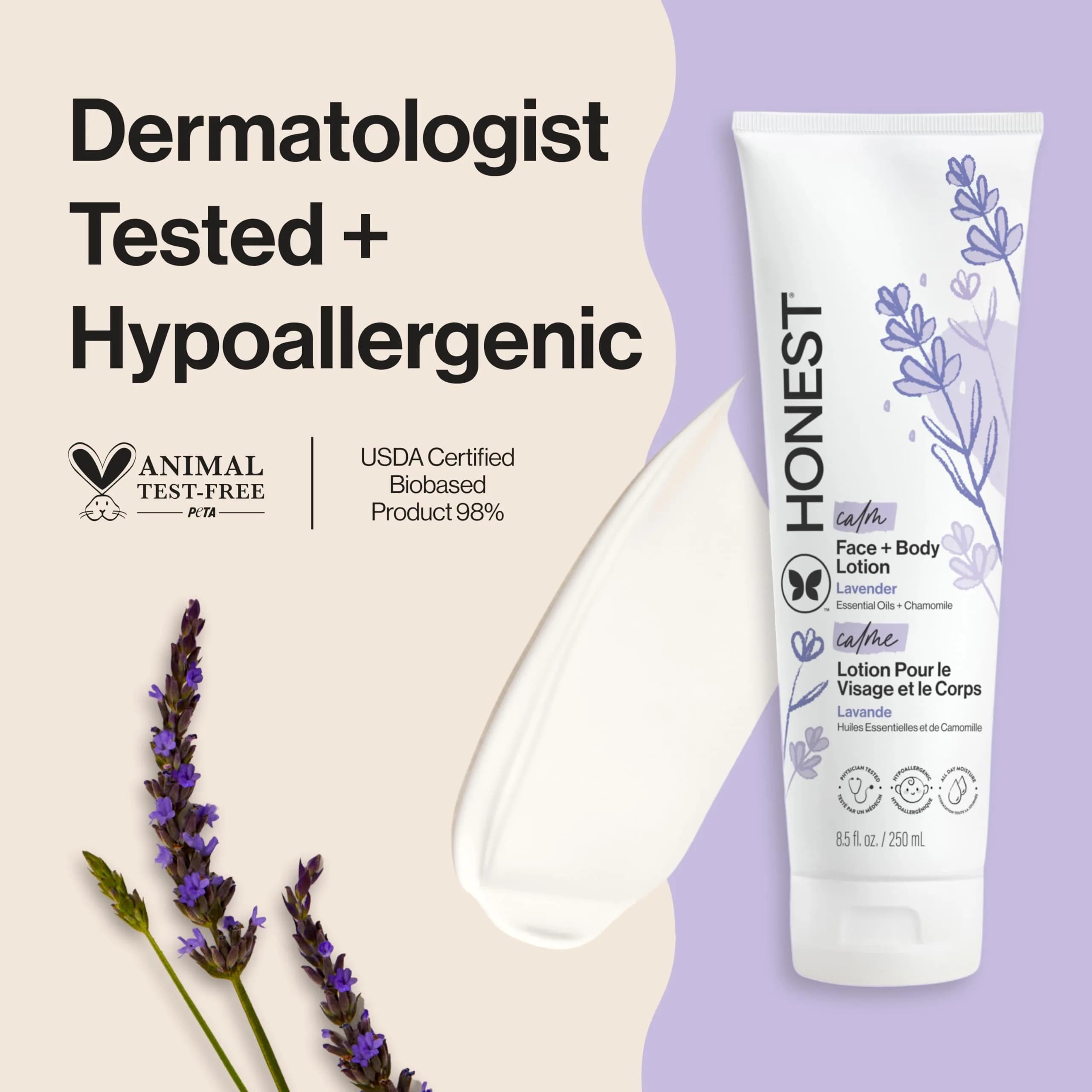 The Honest Company Face and Body Lotion, Lavender Calm, 251ml (8.5 fl oz) | Hypoallergenic, Dermatologist-Tested - view 2