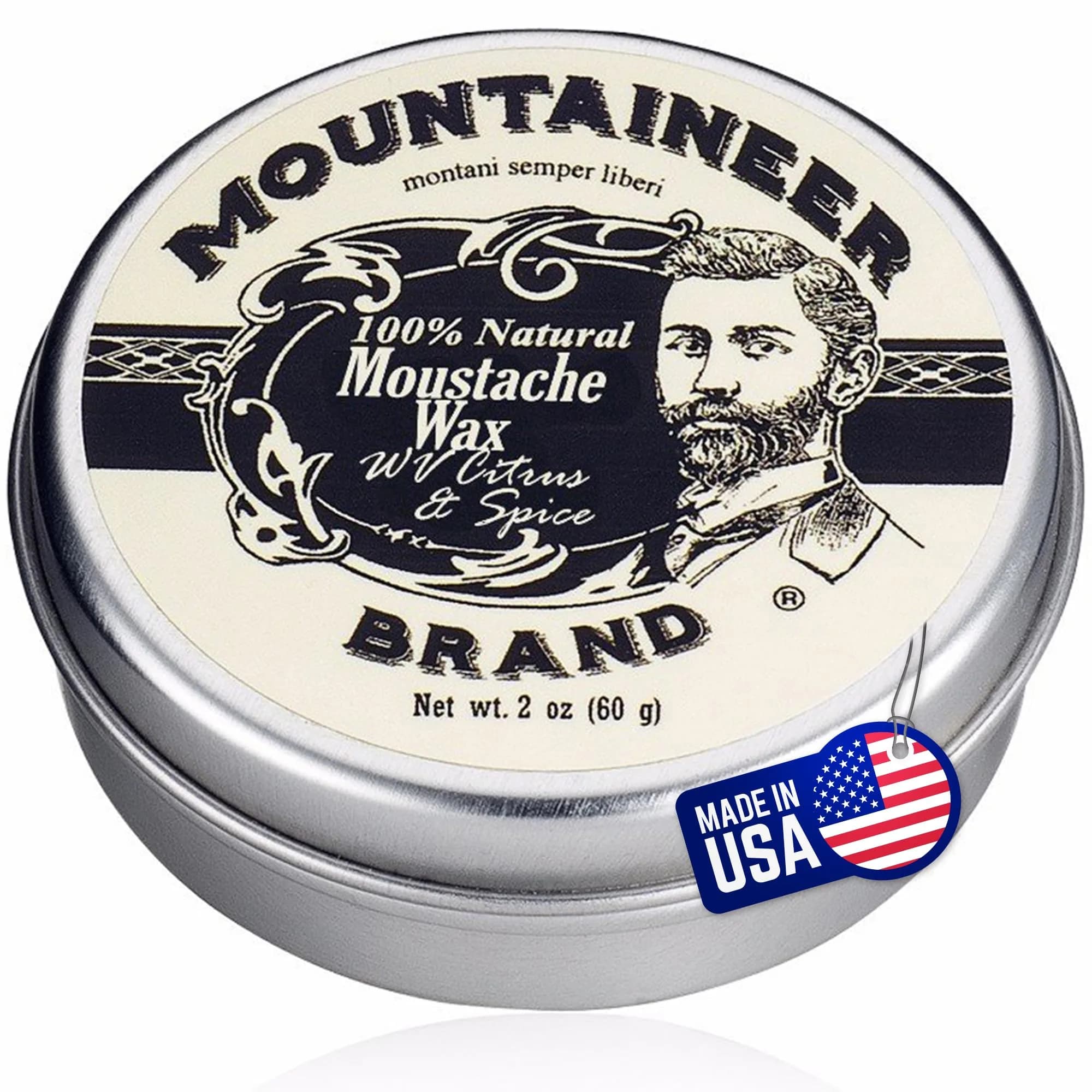 Mountaineer Brand Natural Mustache Wax Citrus & Spice 60ml (2oz) | Long-Lasting Hold for Styling