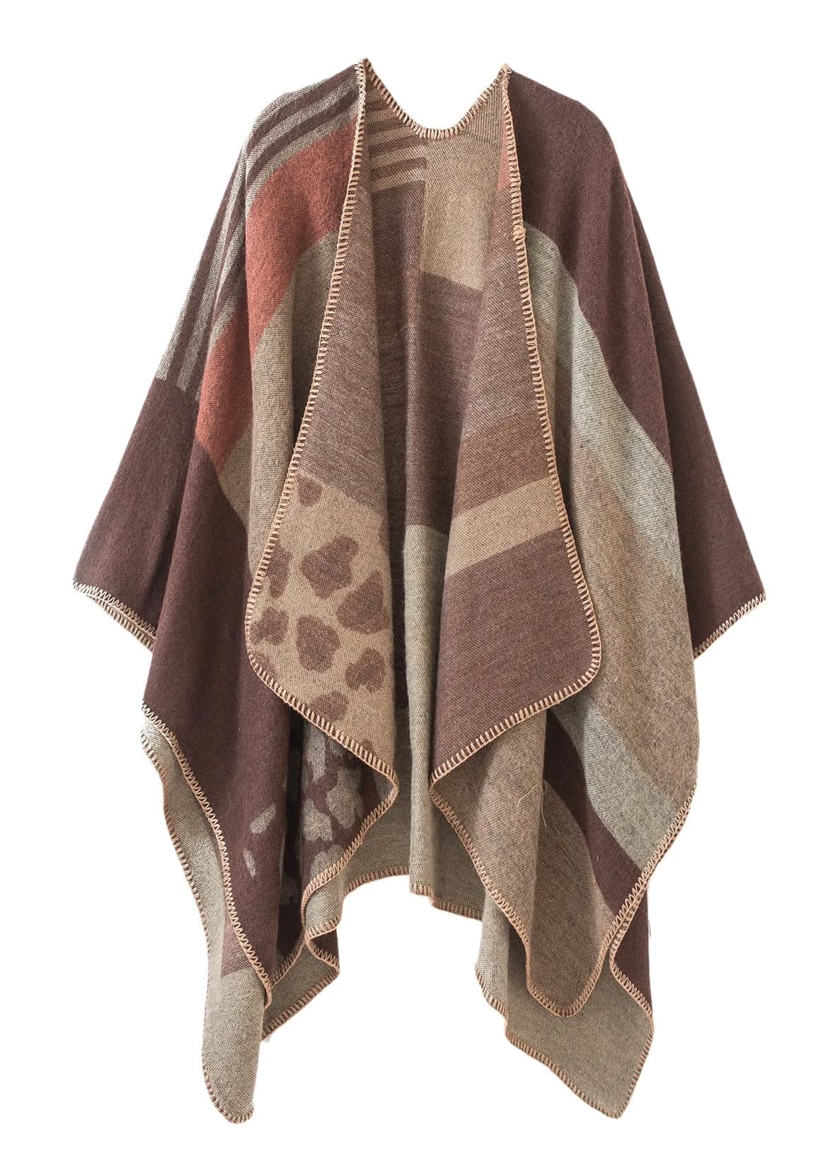 Urban CoCo Women's Color Block Open Front Poncho Shawl Wrap Cape Ruana | Reversible, One Size, Polyester, Gift-Ready