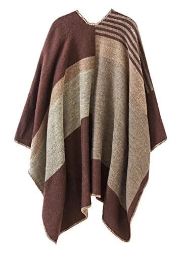 Urban CoCo Women's Color Block Open Front Poncho Shawl Wrap Cape Ruana | Reversible, One Size, Polyester, Gift-Ready thumbnail 2