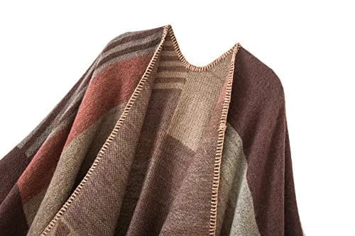 Urban CoCo Women's Color Block Open Front Poncho Shawl Wrap Cape Ruana | Reversible, One Size, Polyester, Gift-Ready thumbnail 3