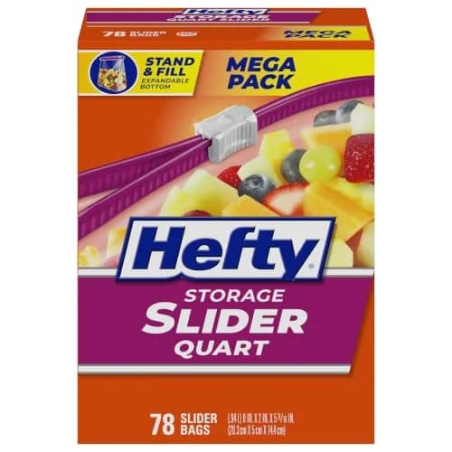 Hefty Slider Storage Bags Quart Size 78 Count | MaxLock Seal & Click Closure thumbnail 1
