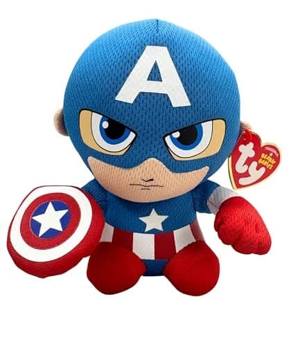 Ty Captain America Plush, Blue/Red/White | Superhero Teddy for Kids thumbnail 1
