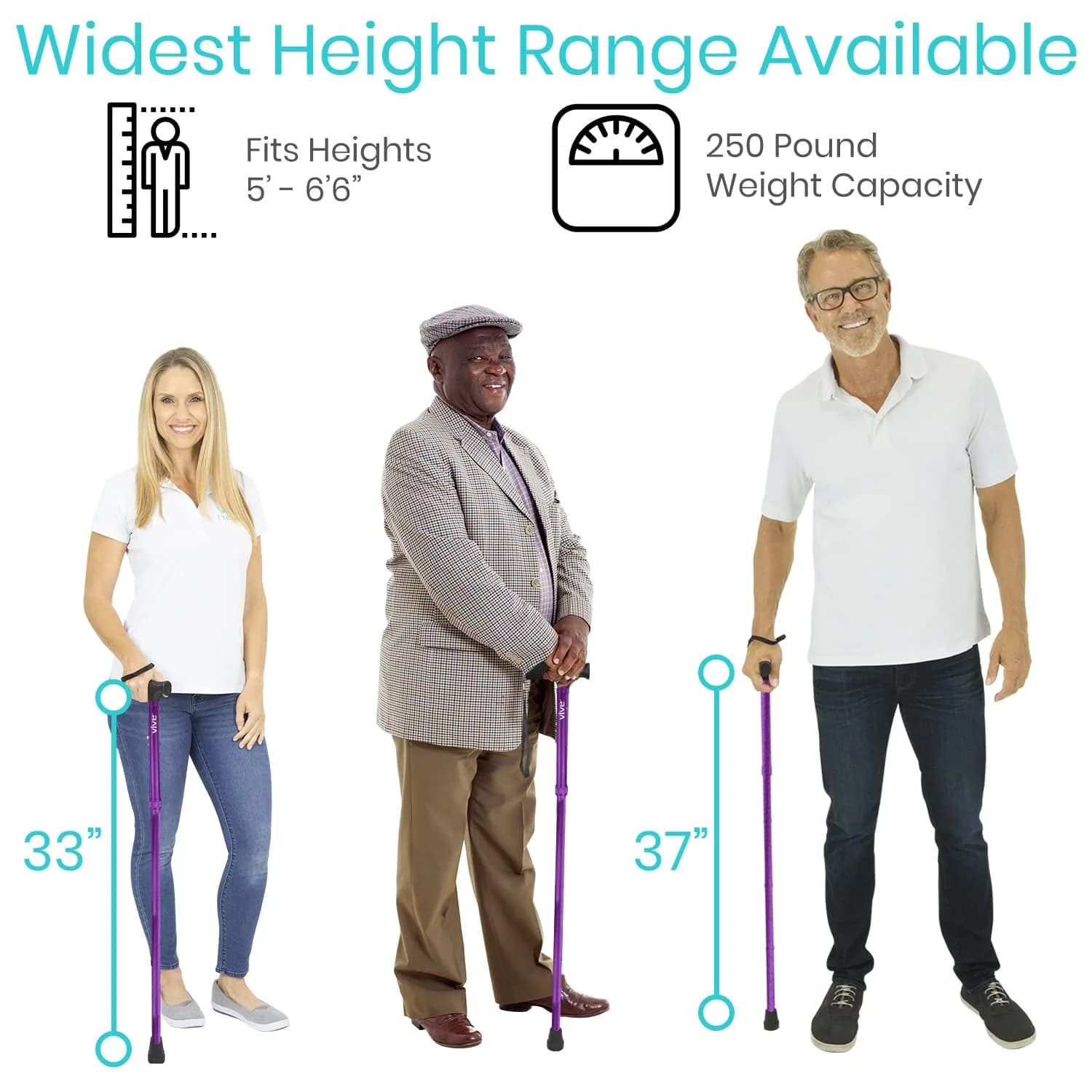 Vive Folding Cane - Adjustable Walking Cane for Men & Women, 33"-37", Purple | Lightweight Aluminum Mobility Aid with Ergonomic Grip & Non-Slip Tip - view 5