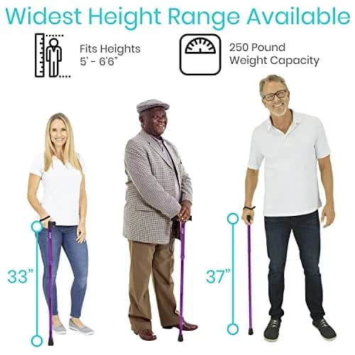 Vive Folding Cane - Adjustable Walking Cane for Men & Women, 33"-37", Purple | Lightweight Aluminum Mobility Aid with Ergonomic Grip & Non-Slip Tip thumbnail 5