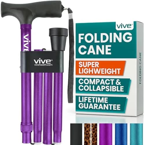 Vive Folding Cane - Adjustable Walking Cane for Men & Women, 33"-37", Purple | Lightweight Aluminum Mobility Aid with Ergonomic Grip & Non-Slip Tip thumbnail 1