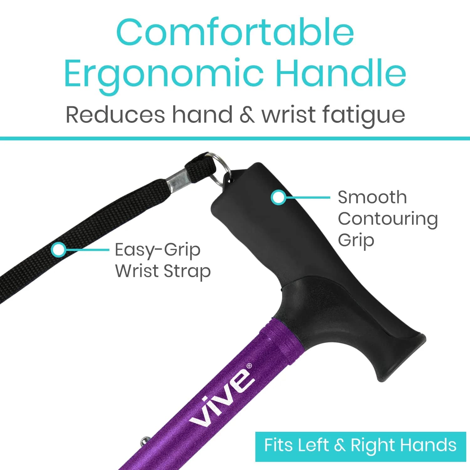 Vive Folding Cane - Adjustable Walking Cane for Men & Women, 33"-37", Purple | Lightweight Aluminum Mobility Aid with Ergonomic Grip & Non-Slip Tip - view 4
