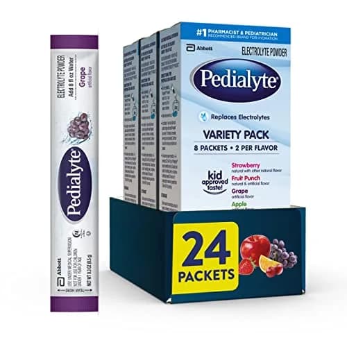 Pedialyte Electrolyte Powder Packets, Variety Pack, Hydration Drink, 24 Count (24 x 0.34 fl oz) | Trusted Electrolyte Blend for Rehydration thumbnail 1
