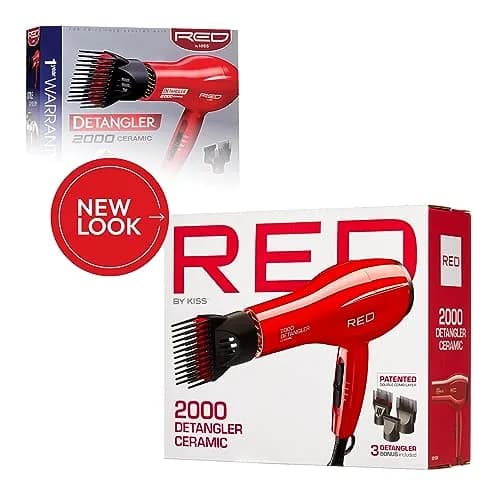 Red by Kiss Detangler Dryer Plus 3 Attachments | Lightweight Ceramic Ionic Hair Dryer with Detangle Pik, Concentrator, 1.75 Pound thumbnail 2