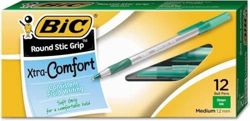 BIC Round Stic Grip Xtra Comfort Ball Pen Medium Pt 1.2mm Green | Fluid Writing, Soft Grip, Non-Refillable (120 chars) thumbnail 2