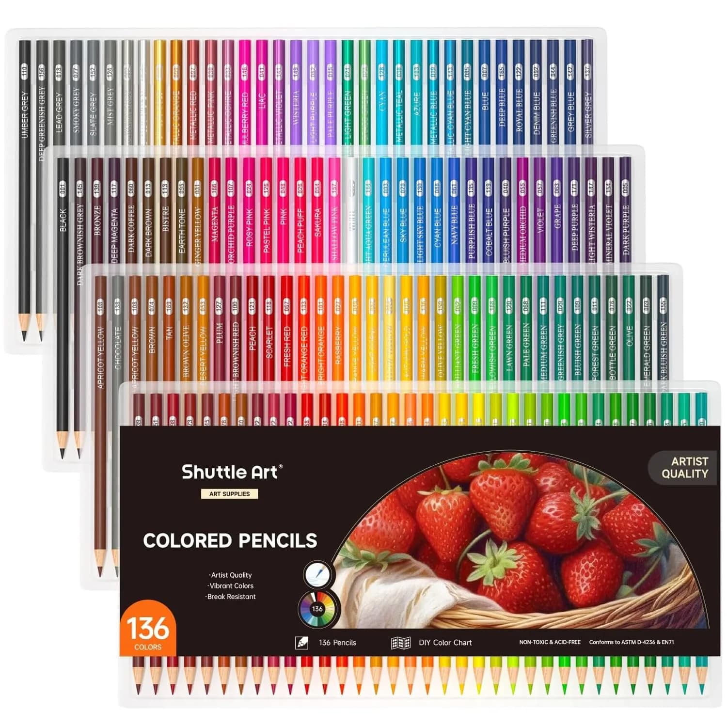 Shuttle Art 136 Color Pencils for Adult Coloring Book | Vibrant, Non-Toxic, 136 Colors, Ready to Use