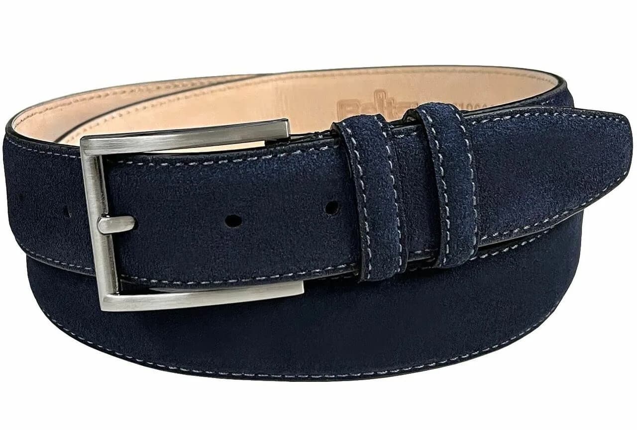 Belts.com Men's Suede Belt 35mm Navy | Genuine Leather Casual Dress Belt