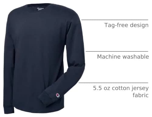 Champion Men's Cotton Long Sleeve Tee, Navy, Large | Classic Comfort & Style thumbnail 3