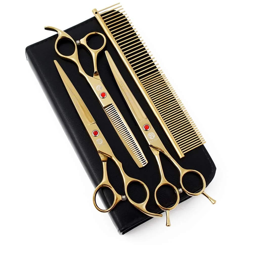 Purple Dragon 7" Dog Grooming Scissors Set with Rhinestone Accent - Golden | Sharp, Durable, Ice Calcined Japan Steel