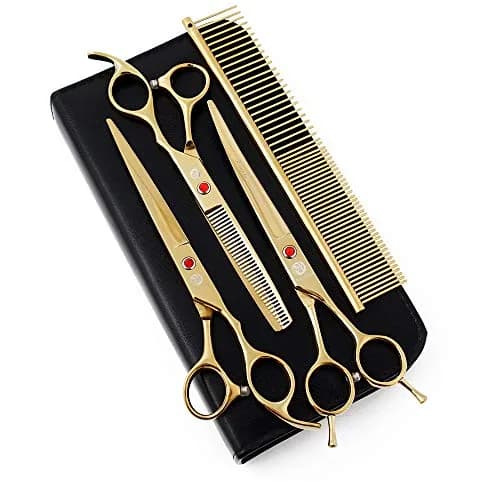 Purple Dragon 7" Dog Grooming Scissors Set with Rhinestone Accent - Golden | Sharp, Durable, Ice Calcined Japan Steel thumbnail 1