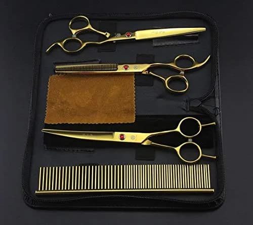 Purple Dragon 7" Dog Grooming Scissors Set with Rhinestone Accent - Golden | Sharp, Durable, Ice Calcined Japan Steel thumbnail 9