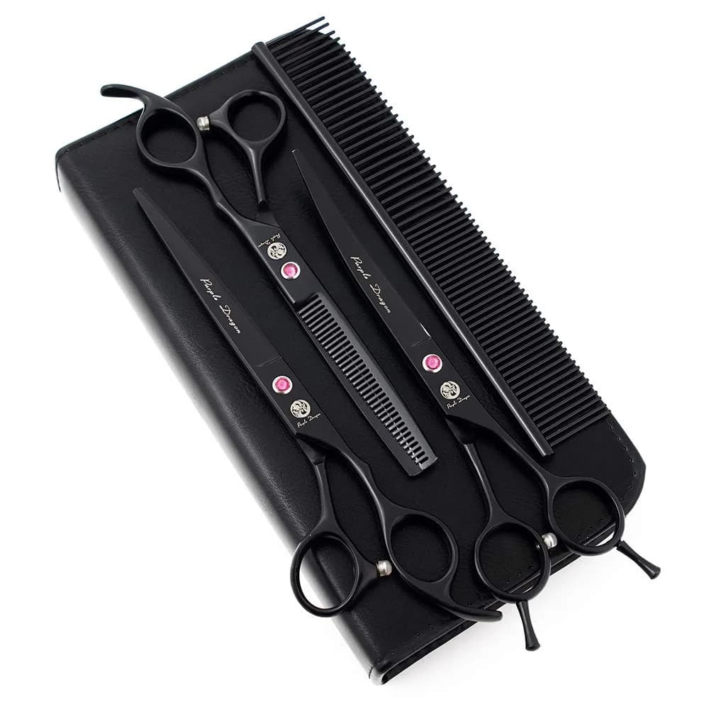 Purple Dragon Pet Grooming Scissors Set with Rhinestone Accent - Black | 7" Professional Pet Shears for Dogs & Cats — Black Painting